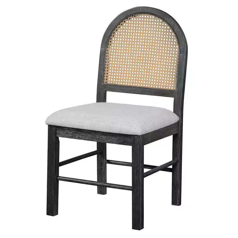 Ensemble de salle à manger rond rétro 5 pièces Polibi avec chaises rembourrées à dossier en rotin