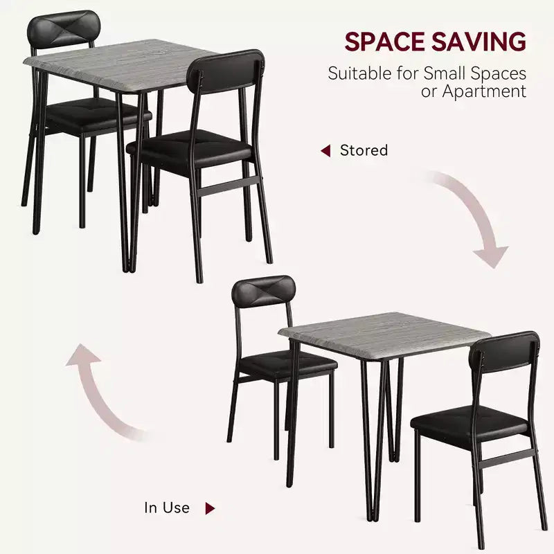 Ensemble de cuisine 3 pièces Table à manger en bois pour 2 personnes Table et chaises carrées Petit ensemble de table de ferme pour cuisine restaurant