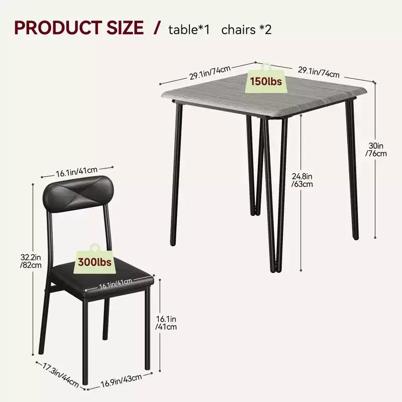 Ensemble de cuisine 3 pièces Table à manger en bois pour 2 personnes Table et chaises carrées Petit ensemble de table de ferme pour cuisine restaurant