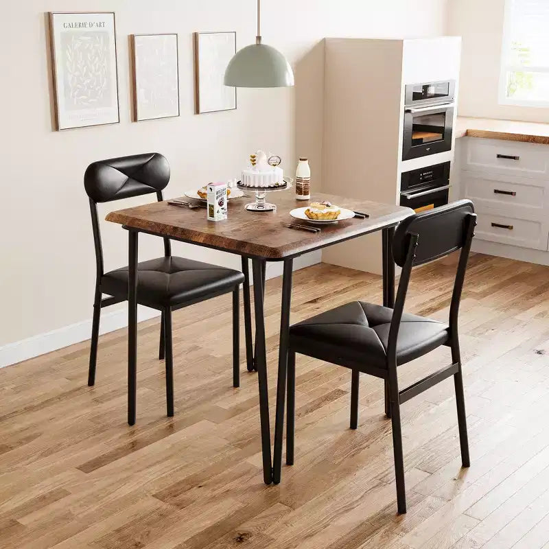 Ensemble de cuisine 3 pièces Table à manger en bois pour 2 personnes Table et chaises carrées Petit ensemble de table de ferme pour cuisine restaurant