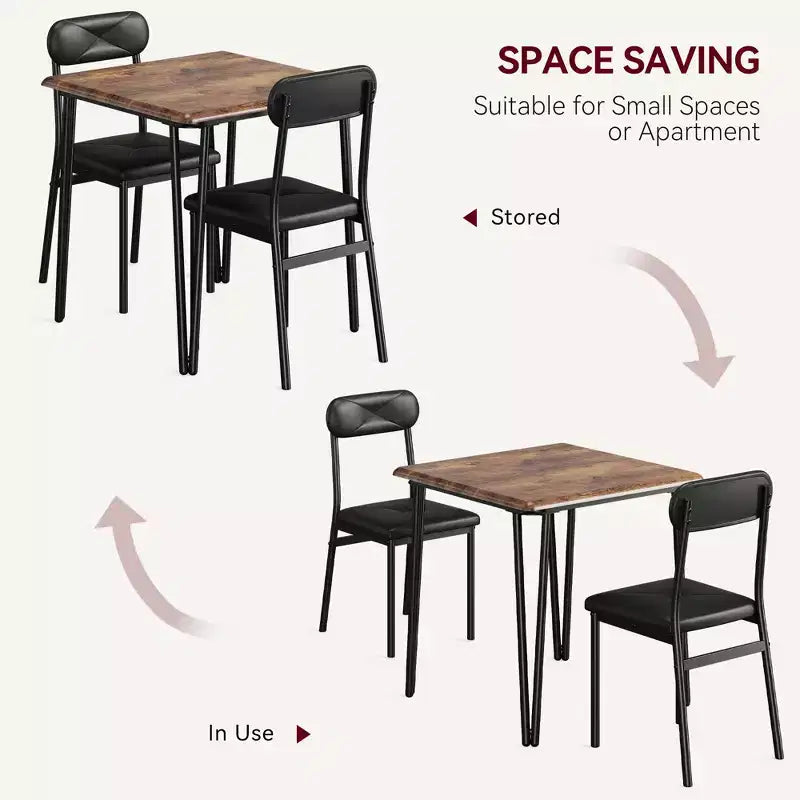 Ensemble de cuisine 3 pièces Table à manger en bois pour 2 personnes Table et chaises carrées Petit ensemble de table de ferme pour cuisine restaurant