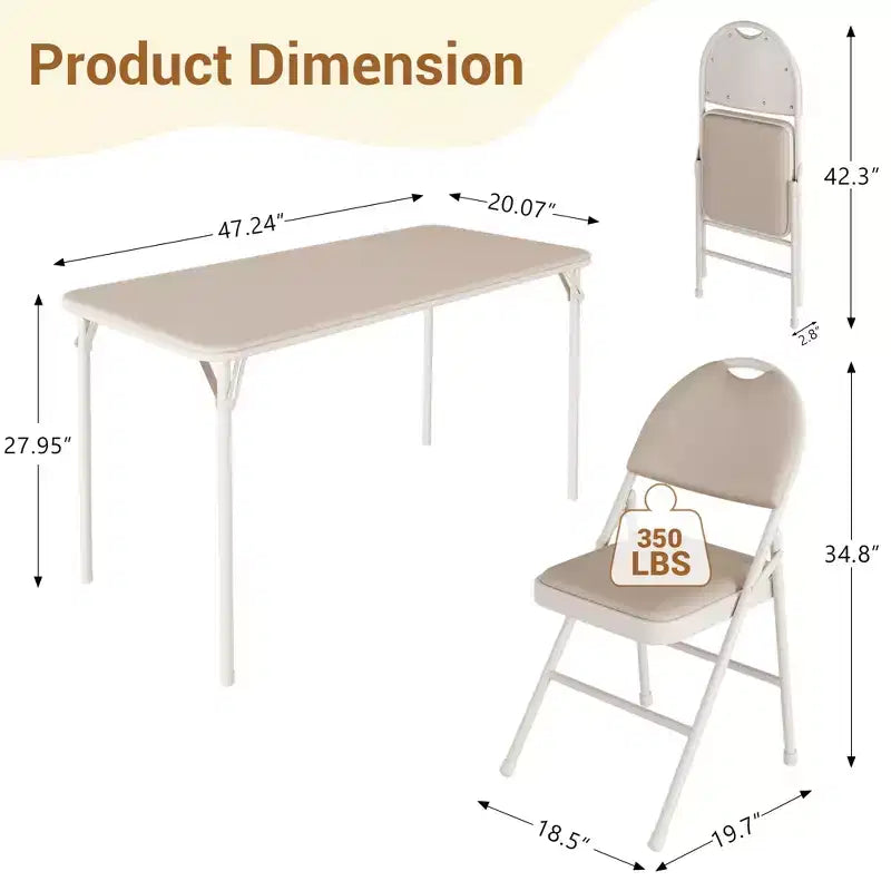 Ensemble de salle à manger pliable de 5 pièces avec plateau rembourré pour recevoir, les soirées jeux ou les fêtes de fin d'année