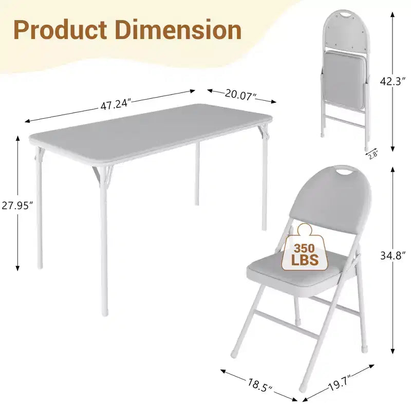 Ensemble de salle à manger pliable de 5 pièces avec plateau rembourré pour recevoir, les soirées jeux ou les fêtes de fin d'année