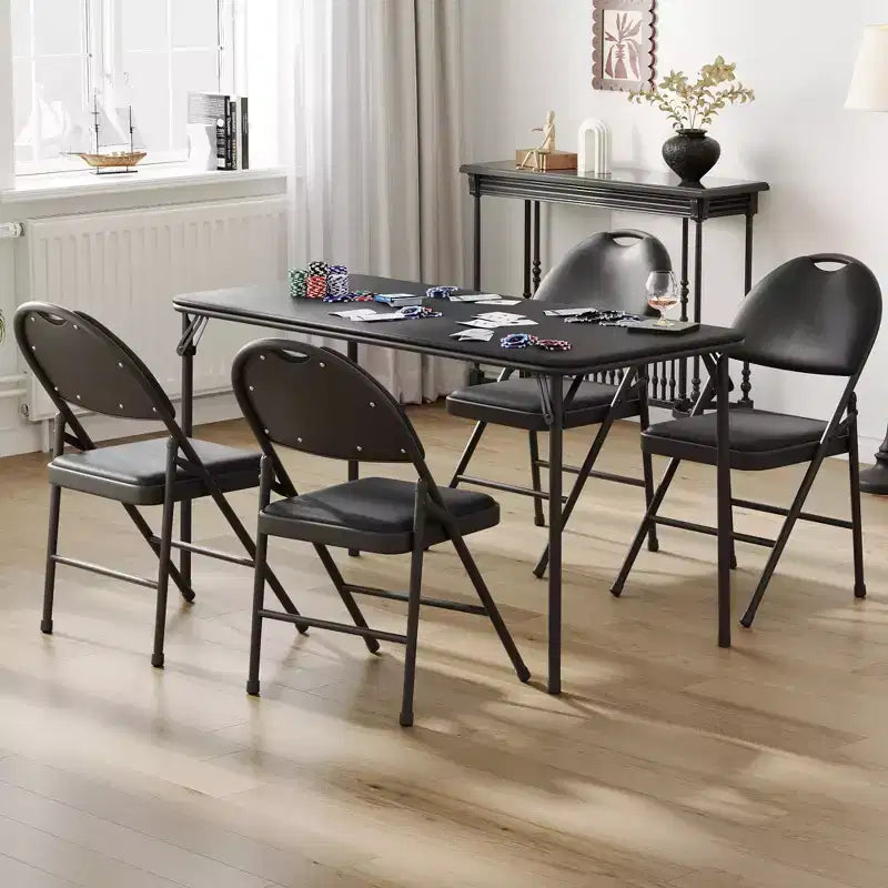 Folding Table & Chair Dining Set of 5 with Padded Tabletop for Hosting, Game Night, or Holiday Celebrations