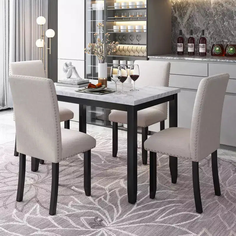GDFStudio Fanny Ensemble de salle à manger 5 pièces en faux marbre avec table et chaises rembourrées