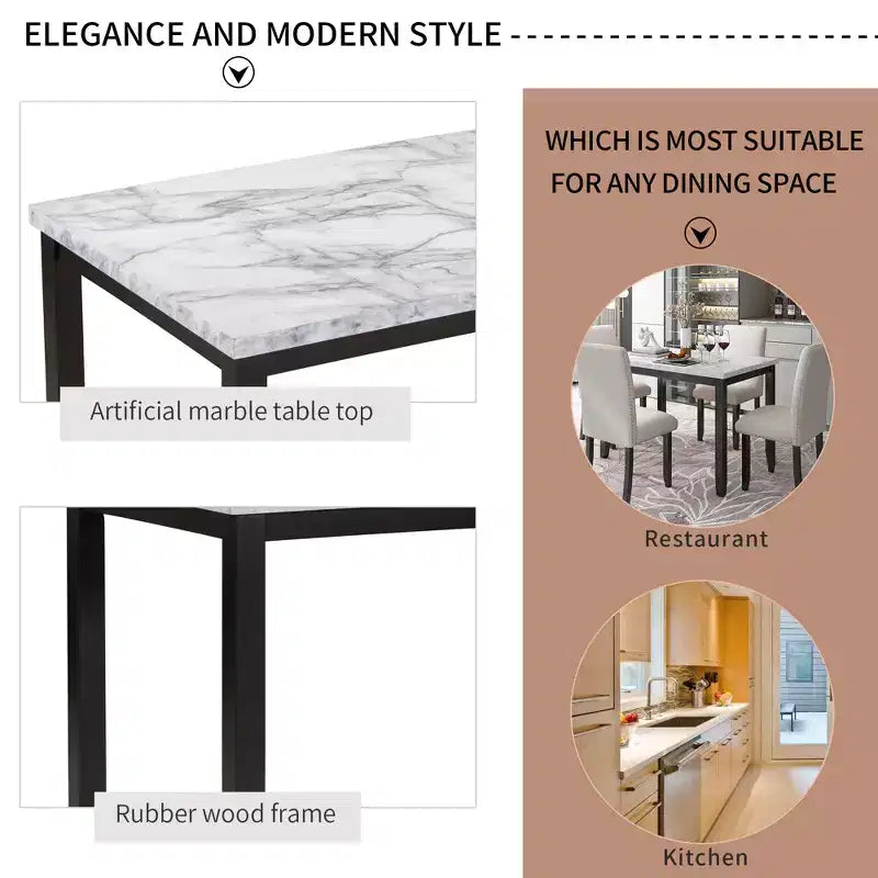 GDFStudio Fanny Ensemble de salle à manger 5 pièces en faux marbre avec table et chaises rembourrées