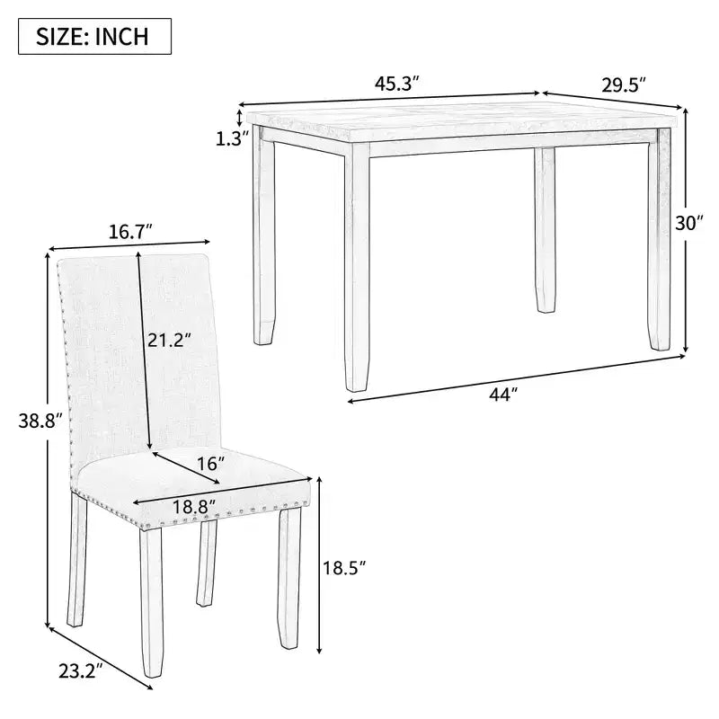 GDFStudio Fanny Ensemble de salle à manger 5 pièces en faux marbre avec table et chaises rembourrées
