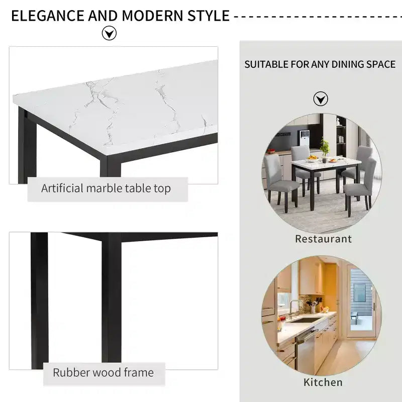 GDFStudio Fanny Ensemble de salle à manger 5 pièces en faux marbre avec table et chaises rembourrées