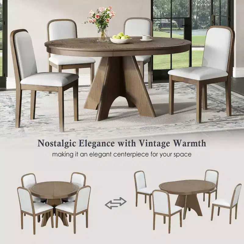 Ensemble de salle à manger extensible vintage Oliver de GDFStudio pour 4 à 6 personnes avec table style ferme de 42 à 58 po et chaises rembourrées