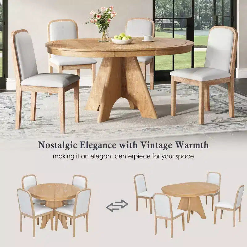 Ensemble de salle à manger extensible vintage Oliver de GDFStudio pour 4 à 6 personnes avec table style ferme de 42 à 58 po et chaises rembourrées