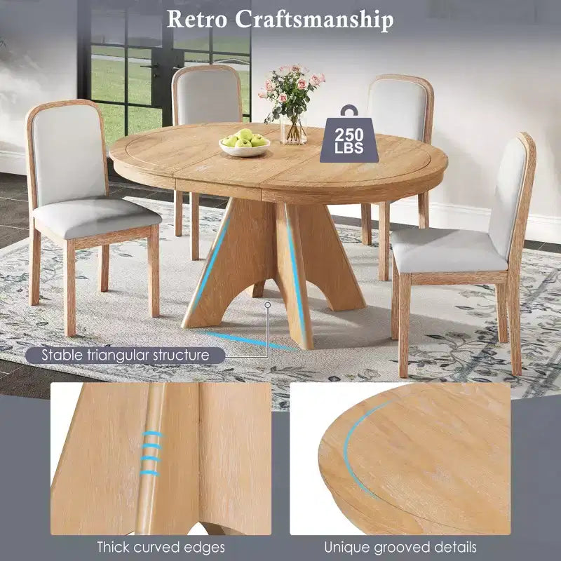 Ensemble de salle à manger extensible vintage Oliver de GDFStudio pour 4 à 6 personnes avec table style ferme de 42 à 58 po et chaises rembourrées