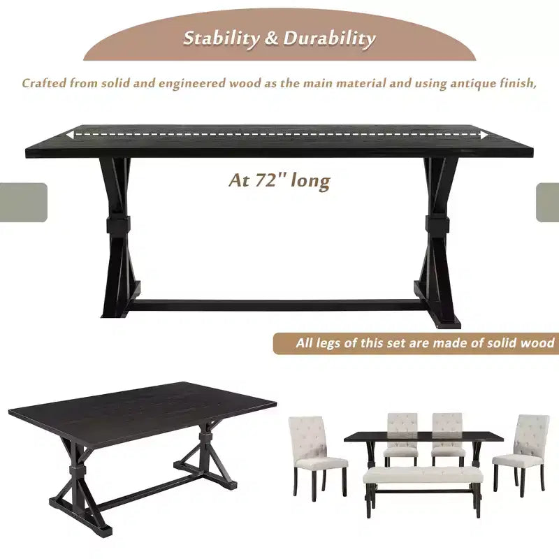 Ensemble de salle à manger extensible vintage Oliver de GDFStudio pour 4 à 6 personnes avec table style ferme de 42 à 58 po et chaises rembourrées