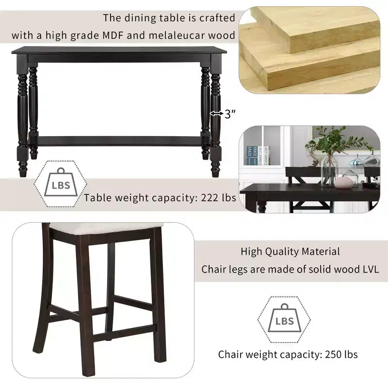 Ensemble de salle à manger GDFStudio Henley 6 pièces en bois massif à hauteur de comptoir avec chaises et banc rembourrés