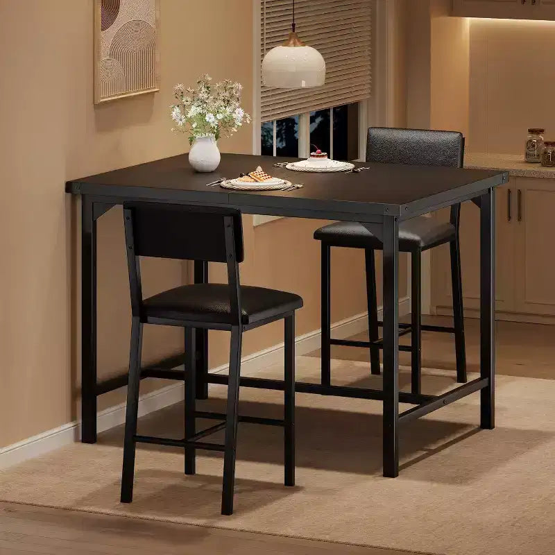 Ensemble de table à manger Acekool pour 2 personnes avec repose-pieds et dossier, table hauteur comptoir, 2 chaises de bar rembourrées, protège-coins, pour petit espace, couleur rétro