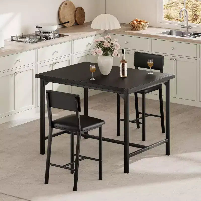 Ensemble de table à manger Acekool pour 2 personnes avec repose-pieds et dossier, table hauteur comptoir, 2 chaises de bar rembourrées, protège-coins, pour petit espace, couleur rétro