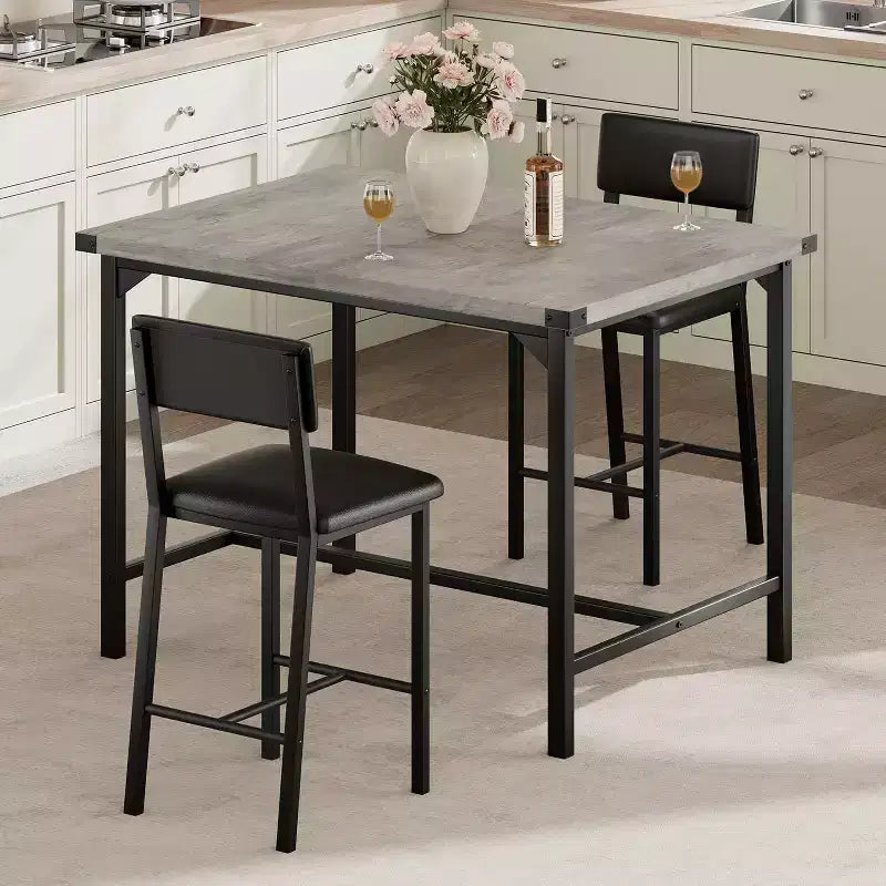 Ensemble de table à manger Acekool pour 2 personnes avec repose-pieds et dossier, table hauteur comptoir, 2 chaises de bar rembourrées, protège-coins, pour petit espace, couleur rétro