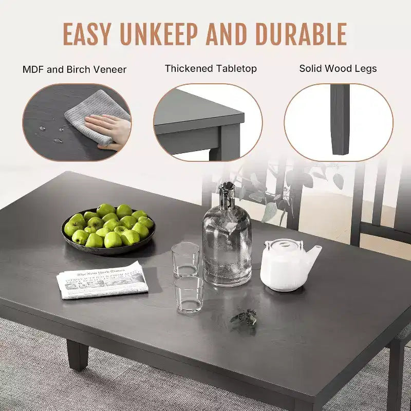 Ensemble table à manger Zevemomo 6 pièces en bois, comprenant 1 table à manger, 4 chaises rembourrées et 1 banc, pour salle à manger et cuisine, gris