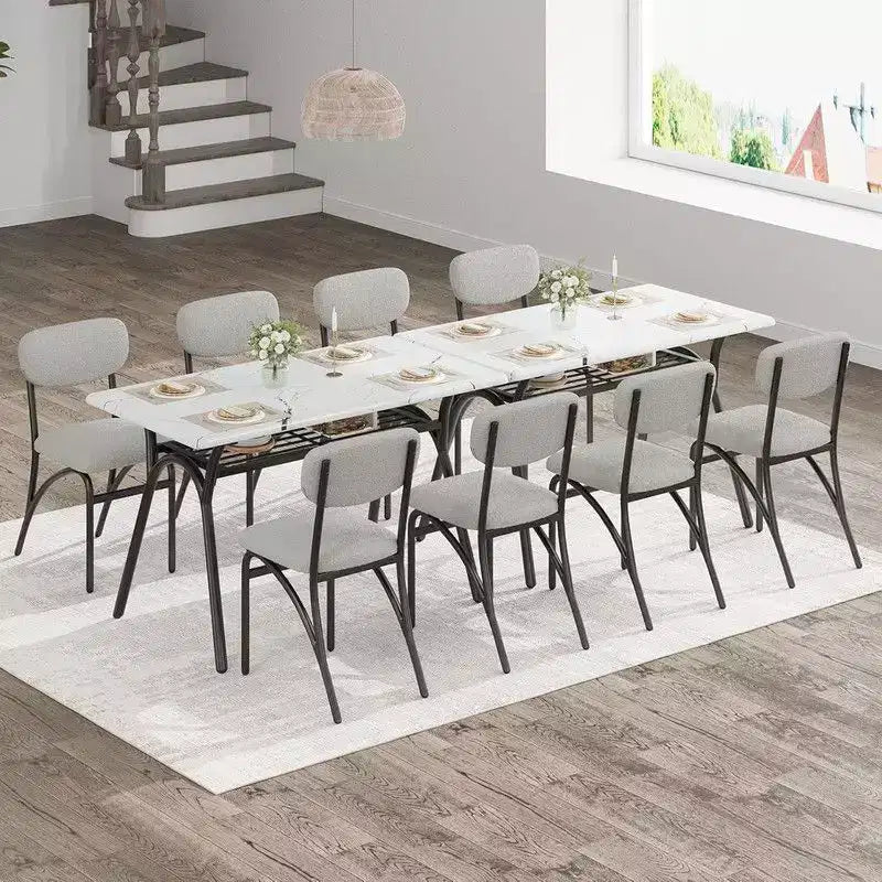 Coolmee Ensemble de table à manger 5 pièces pour 4 personnes, table de cuisine avec 4 chaises en bouclette, table à manger rectangulaire avec étagère de rangement et plateau en marbre