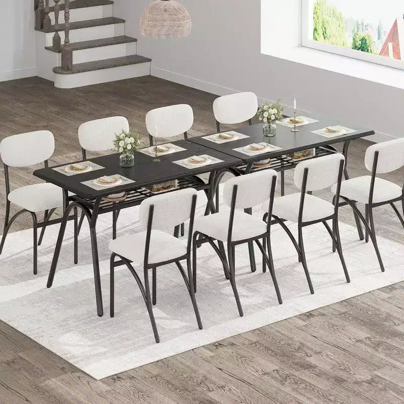 Coolmee Ensemble de table à manger 5 pièces pour 4 personnes, table de cuisine avec 4 chaises en bouclette, table à manger rectangulaire avec étagère de rangement et plateau en marbre