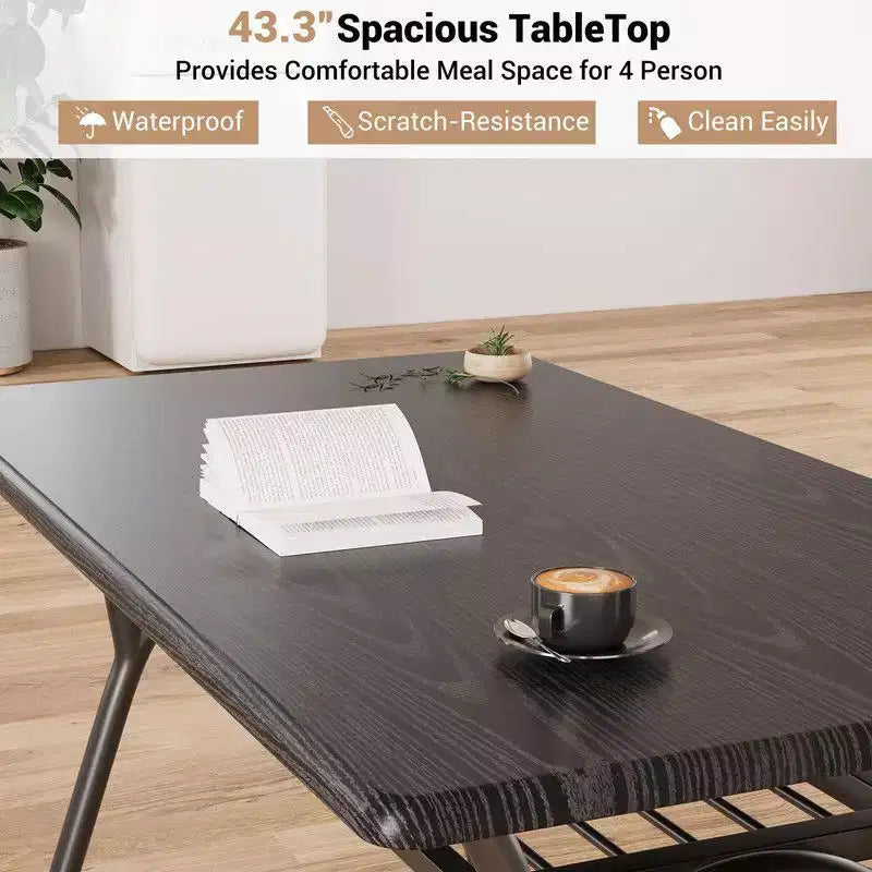 Coolmee Ensemble de table à manger 5 pièces pour 4 personnes, table de cuisine avec 4 chaises en bouclette, table à manger rectangulaire avec étagère de rangement et plateau en marbre