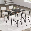 Coolmee 5-Piece Dining Table Set for 4, Kitchen Table with 4 Boucle Chairs, Rectangular Dining Table with Storage Shelf and Marble Tabletop