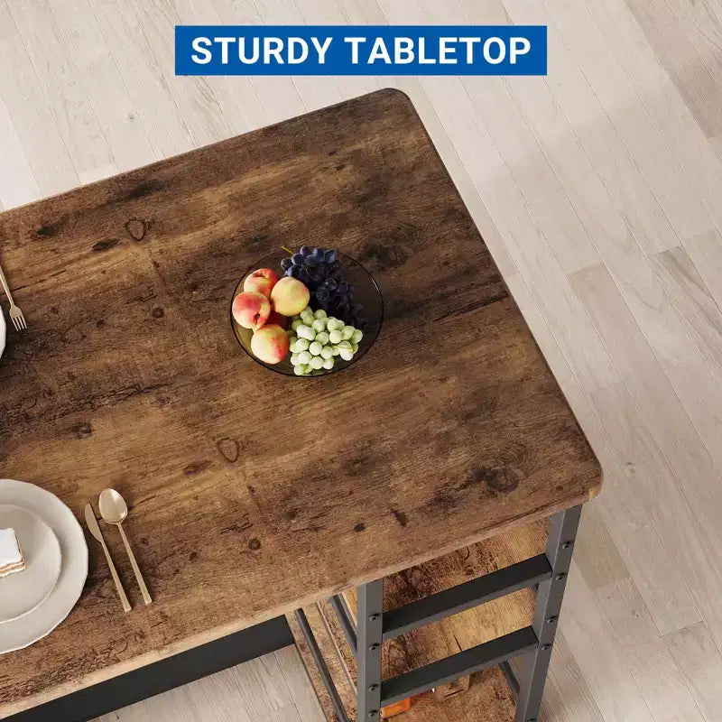 Ensemble de table à manger pour 2, table de cuisine hauteur comptoir avec 2 tabourets de bar rembourrés, ensemble table et chaises de salle à manger avec étagères de rangement, pour petits espaces