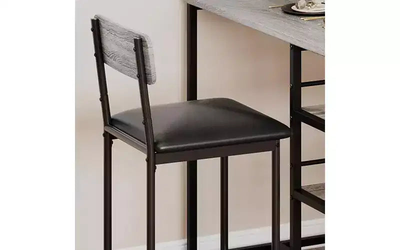 Ensemble de table à manger pour 2, table de cuisine hauteur comptoir avec 2 tabourets de bar rembourrés, ensemble table et chaises de salle à manger avec étagères de rangement, pour petits espaces