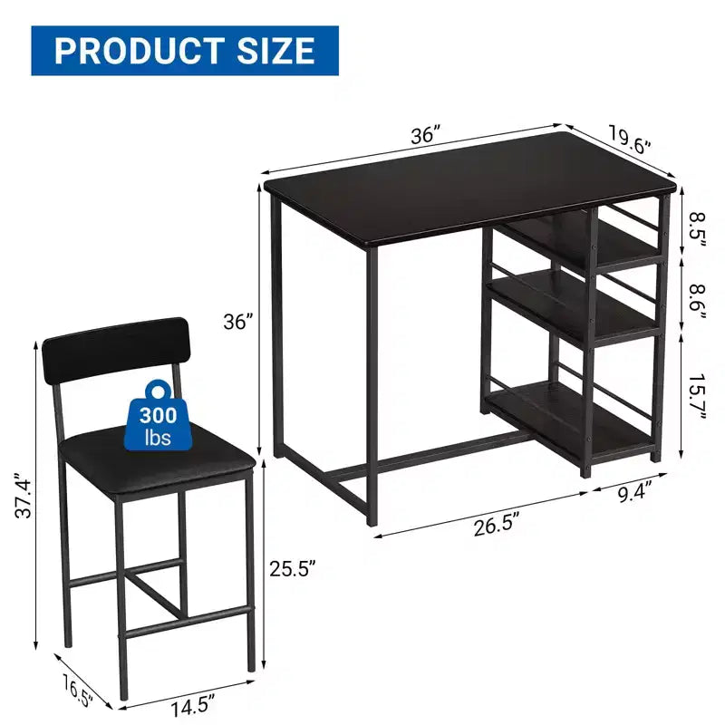 Ensemble de table à manger pour 2, table de cuisine hauteur comptoir avec 2 tabourets de bar rembourrés, ensemble table et chaises de salle à manger avec étagères de rangement, pour petits espaces