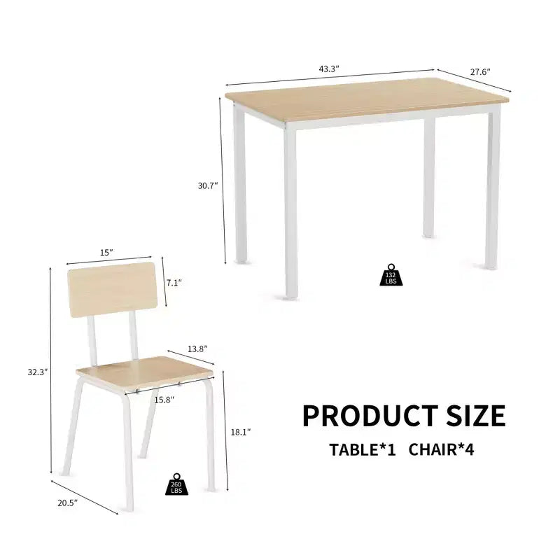 Ensemble de table et chaises de salle à manger 5 pièces Homy Casa, mobilier de cuisine scandinave moderne en bois naturel et blanc