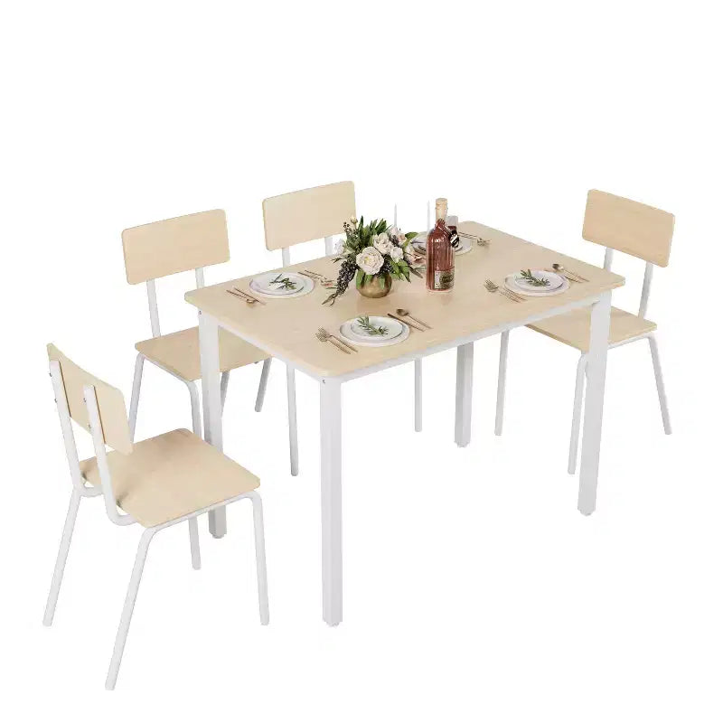 Ensemble de table et chaises de salle à manger 5 pièces Homy Casa, mobilier de cuisine scandinave moderne en bois naturel et blanc