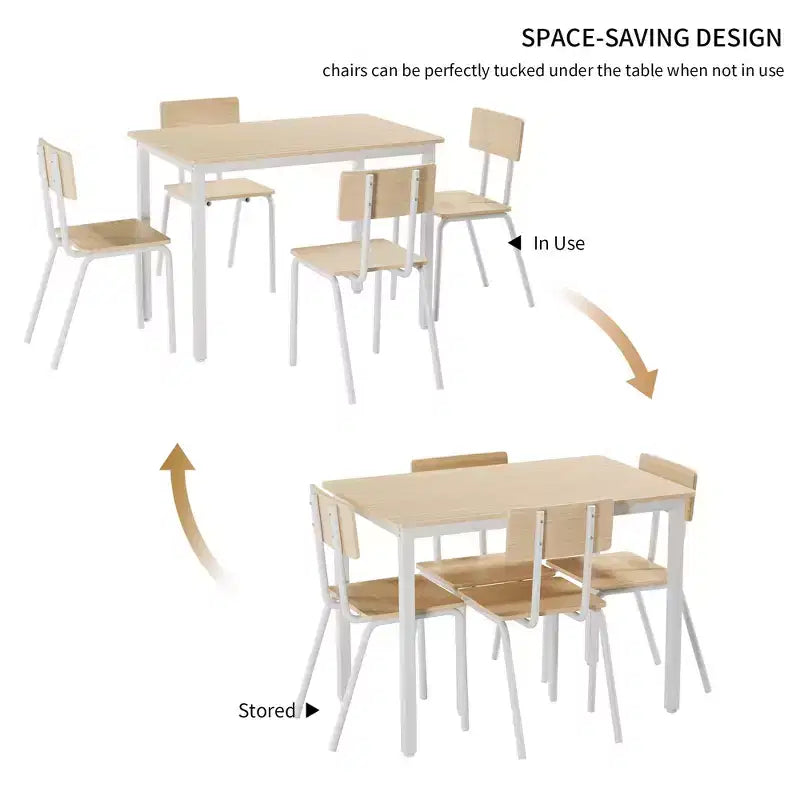 Ensemble de table et chaises de salle à manger 5 pièces Homy Casa, mobilier de cuisine scandinave moderne en bois naturel et blanc