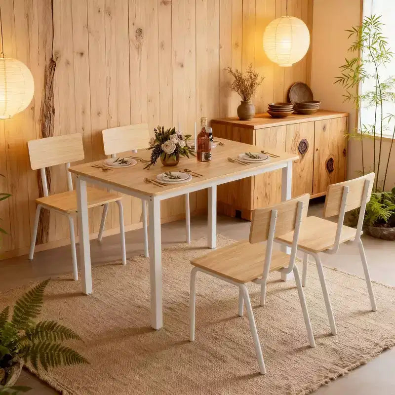 Ensemble de table et chaises de salle à manger 5 pièces Homy Casa, mobilier de cuisine scandinave moderne en bois naturel et blanc