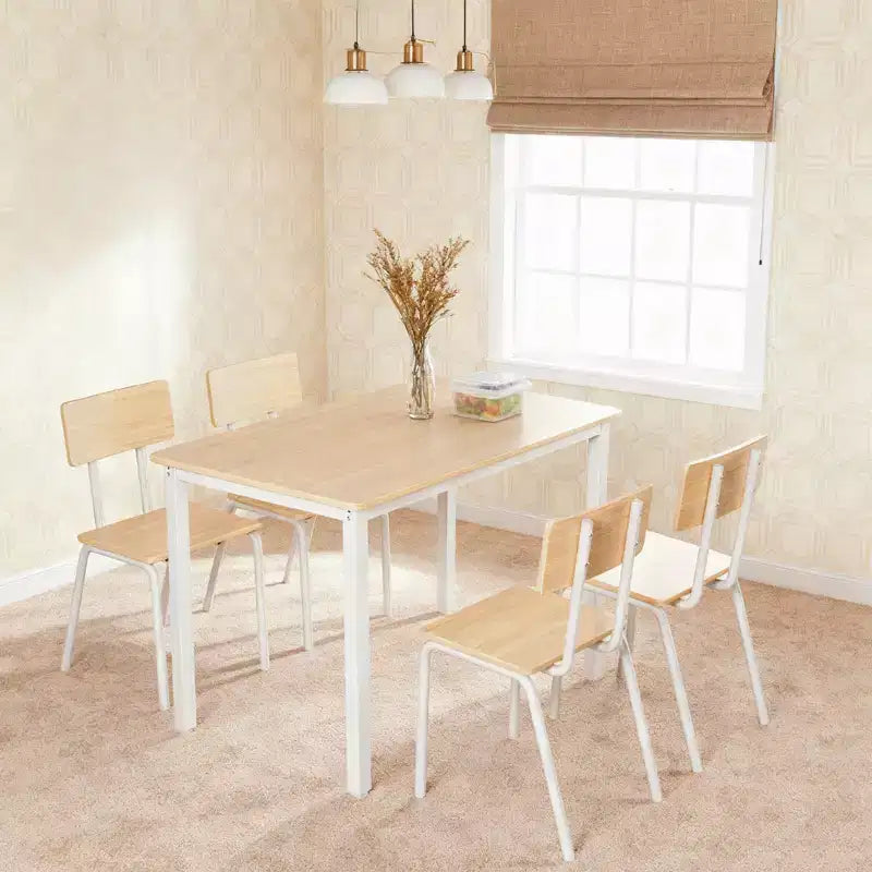 Ensemble de table et chaises de salle à manger 5 pièces Homy Casa, mobilier de cuisine scandinave moderne en bois naturel et blanc