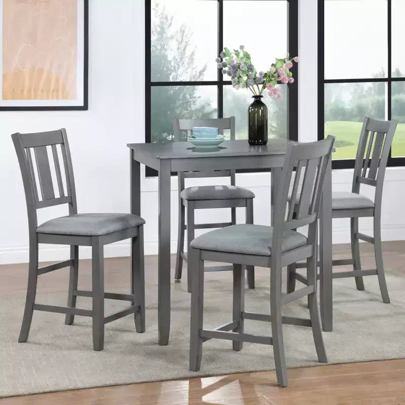 GDFStudio Navarro Moderne ensemble de 5 chaises de salle à manger rembourrées en bois d'hévéa et table de salle à manger carrée en bois d'acacia