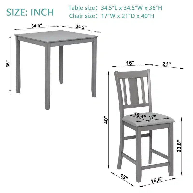 GDFStudio Navarro Moderne ensemble de 5 chaises de salle à manger rembourrées en bois d'hévéa et table de salle à manger carrée en bois d'acacia