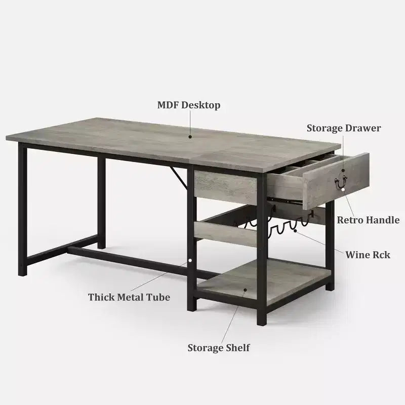 Ensemble de salle à manger pour 4 personnes, Table de salle à manger avec tiroirs de rangement et casier à vin, Ensemble de table de cuisine avec bancs rembourrés pour salle à manger