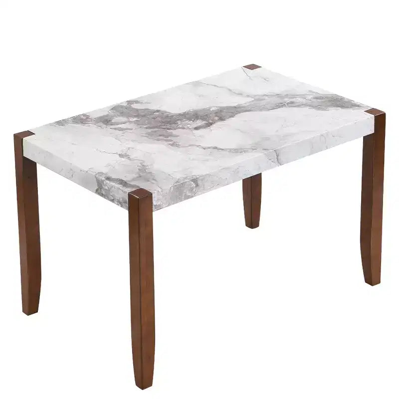 Ensemble table à manger 5 pièces pour 4 personnes, table en faux marbre et 4 chaises rembourrées avec pieds en bois d'hévéa massif - ModernLuxe