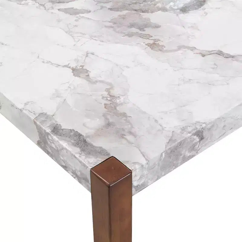 Ensemble table à manger 5 pièces pour 4 personnes, table en faux marbre et 4 chaises rembourrées avec pieds en bois d'hévéa massif - ModernLuxe