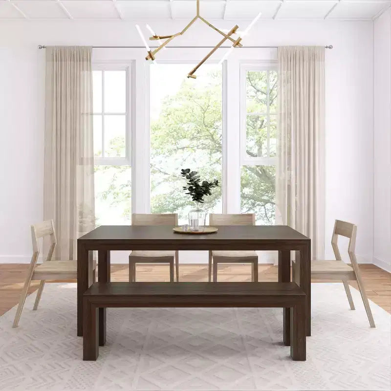 Ensemble de salle à manger moderne de 72 po en bois massif avec banc et 4 chaises