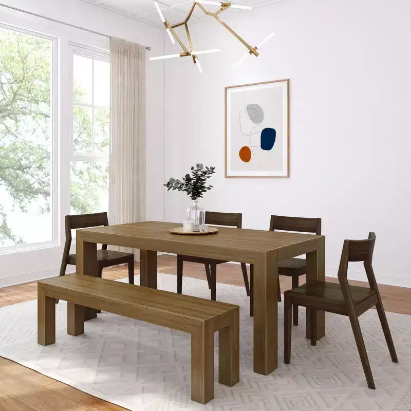 Ensemble de salle à manger moderne de 72 po en bois massif avec banc et 4 chaises