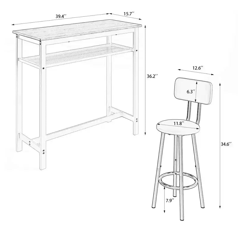 Okak Ensemble table à manger à deux niveaux 3 pièces et chaises à dossier pour salle à manger, restaurant, ensemble de dînette en métal et bois pour coin petit-déjeuner