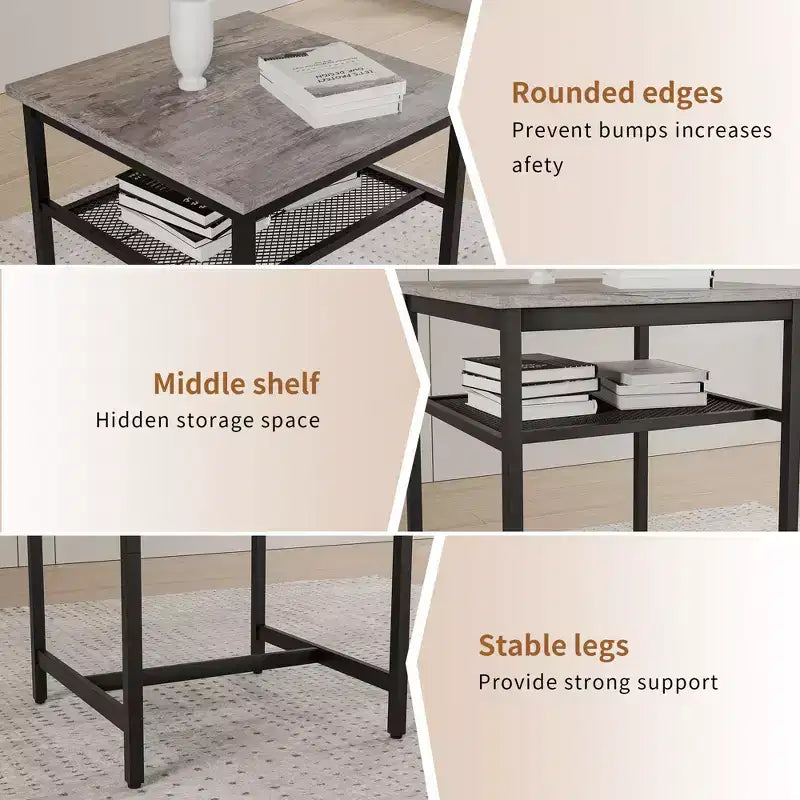 Okak Ensemble table à manger à deux niveaux 3 pièces et chaises à dossier pour salle à manger, restaurant, ensemble de dînette en métal et bois pour coin petit-déjeuner