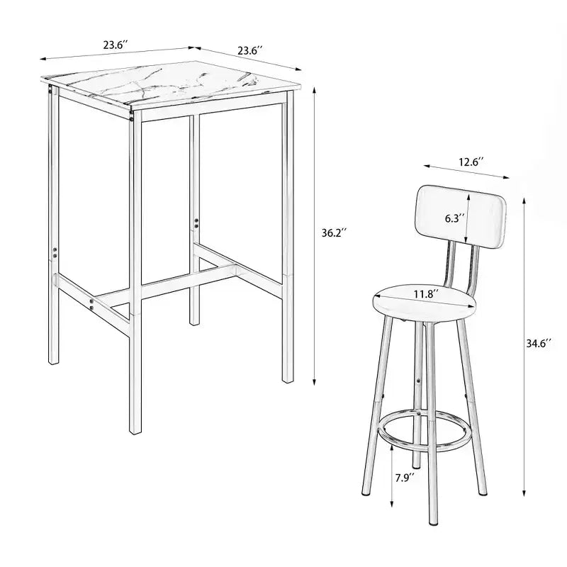 Okak Ensemble table à manger à deux niveaux 3 pièces et chaises à dossier pour salle à manger, restaurant, ensemble de dînette en métal et bois pour coin petit-déjeuner