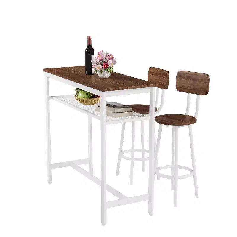 Okak Ensemble table à manger à deux niveaux 3 pièces et chaises à dossier pour salle à manger, restaurant, ensemble de dînette en métal et bois pour coin petit-déjeuner