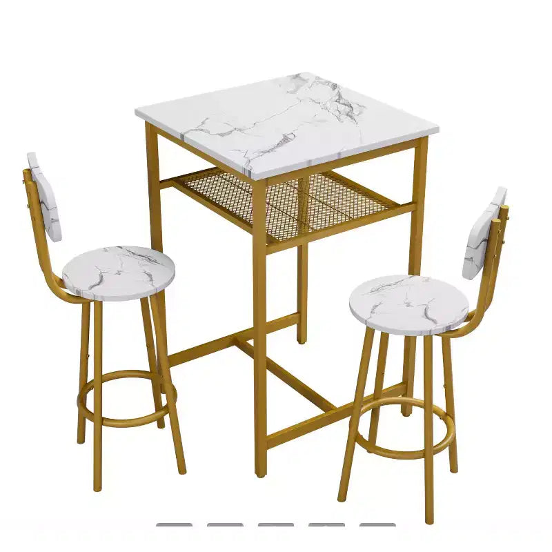 Okak Ensemble table à manger à deux niveaux 3 pièces et chaises à dossier pour salle à manger, restaurant, ensemble de dînette en métal et bois pour coin petit-déjeuner