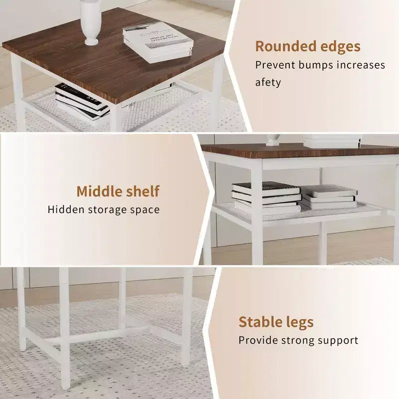 Okak Ensemble table à manger à deux niveaux 3 pièces et chaises à dossier pour salle à manger, restaurant, ensemble de dînette en métal et bois pour coin petit-déjeuner