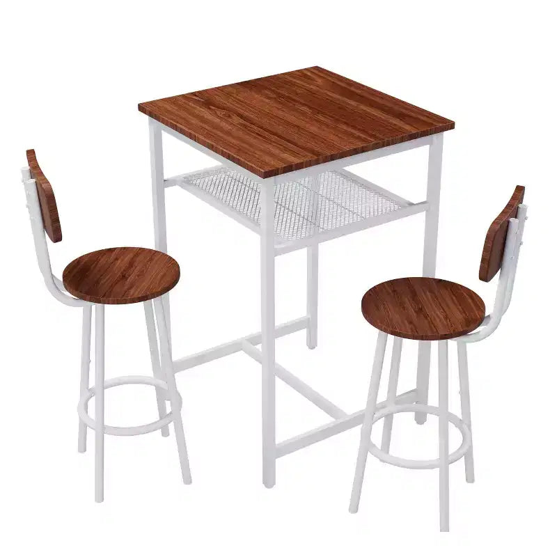 Okak Ensemble table à manger à deux niveaux 3 pièces et chaises à dossier pour salle à manger, restaurant, ensemble de dînette en métal et bois pour coin petit-déjeuner