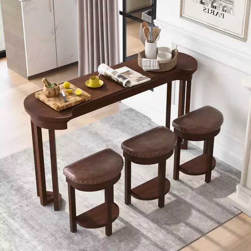 Ensemble de table de salle à manger et tabourets de bar hauteur comptoir style vintage Okak, 4 pièces, pour cuisine et salle à manger, ensemble table de bar antique avec cadre en bois massif