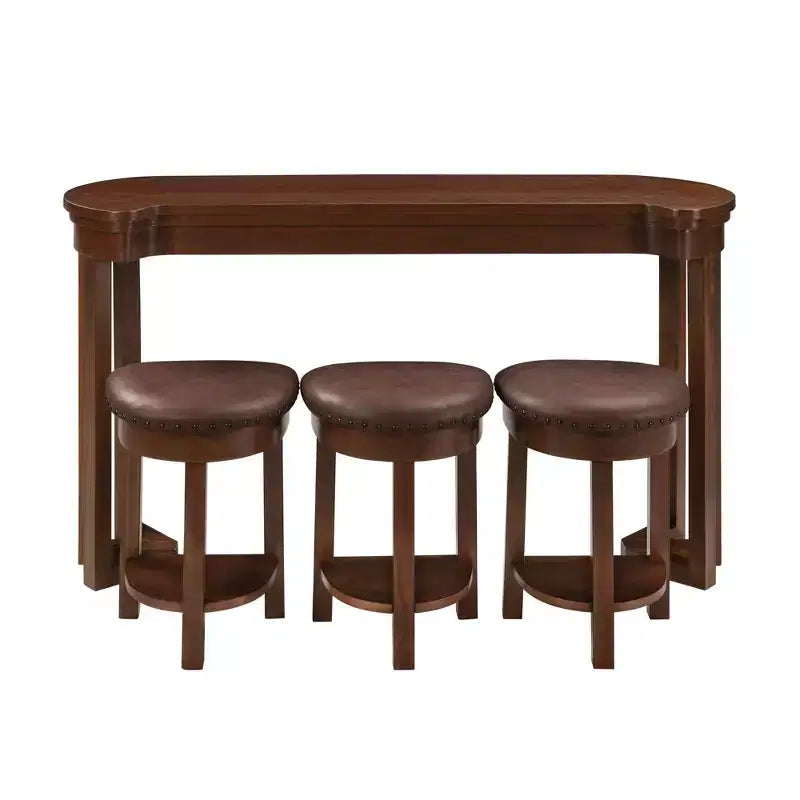 Ensemble de table de salle à manger et tabourets de bar hauteur comptoir style vintage Okak, 4 pièces, pour cuisine et salle à manger, ensemble table de bar antique avec cadre en bois massif