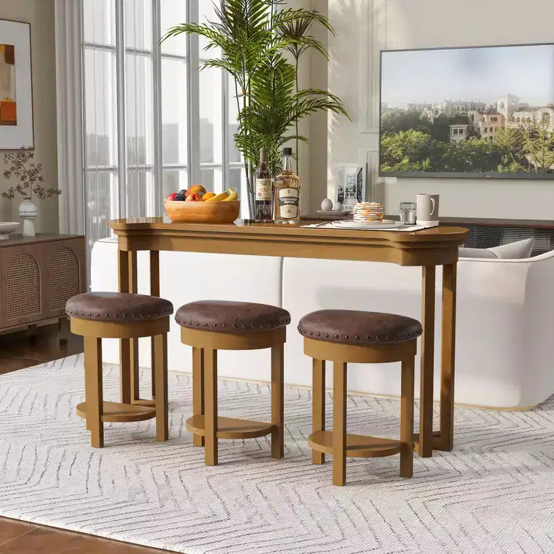 Ensemble de table de salle à manger et tabourets de bar hauteur comptoir style vintage Okak, 4 pièces, pour cuisine et salle à manger, ensemble table de bar antique avec cadre en bois massif